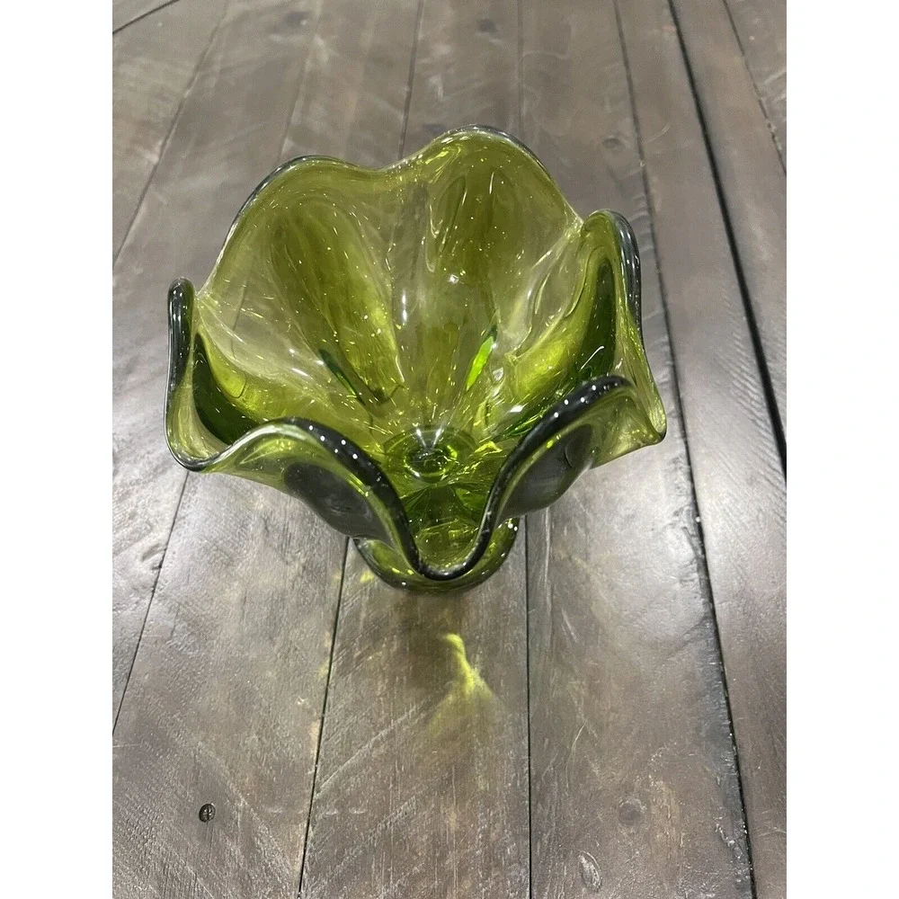 Viking Green Swung Glass‎ Handkerchief Vase 5.75